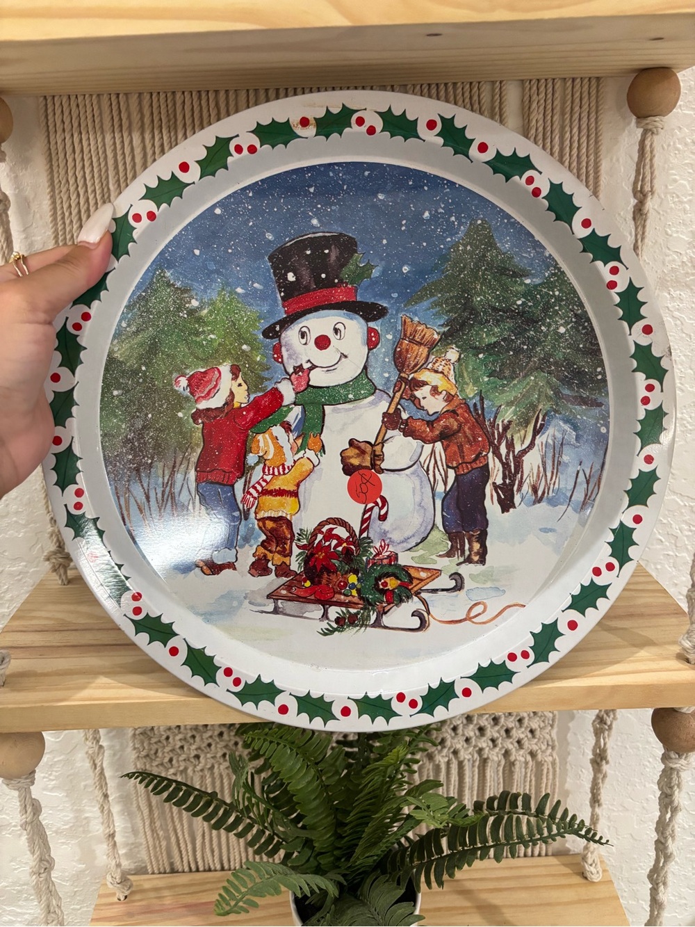 Vintage Frosty the Snowman round tin serving tray